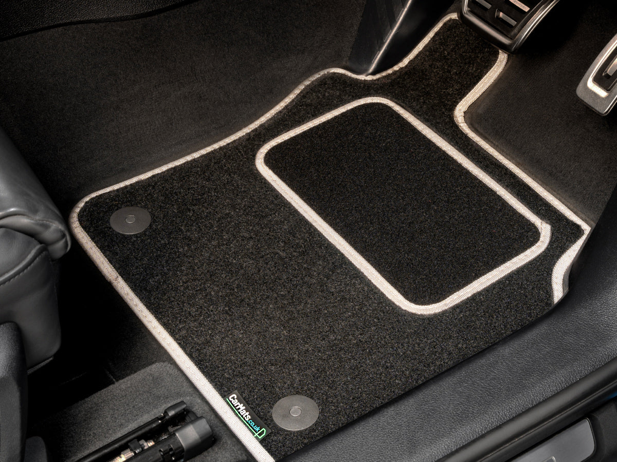 Audi S5 Sportback 2016+ Car Mats // Black Grand, Grey Trim, PVC Heelpad