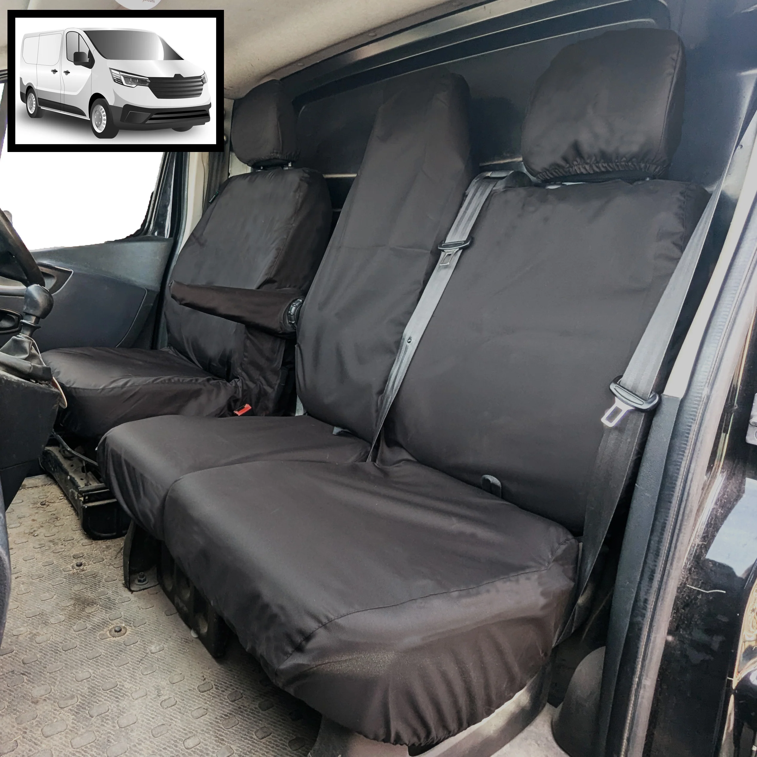 Renault Trafic 2014+ Tailored  Seat Covers - Three Front Seats Double Folding Middle Front Seat