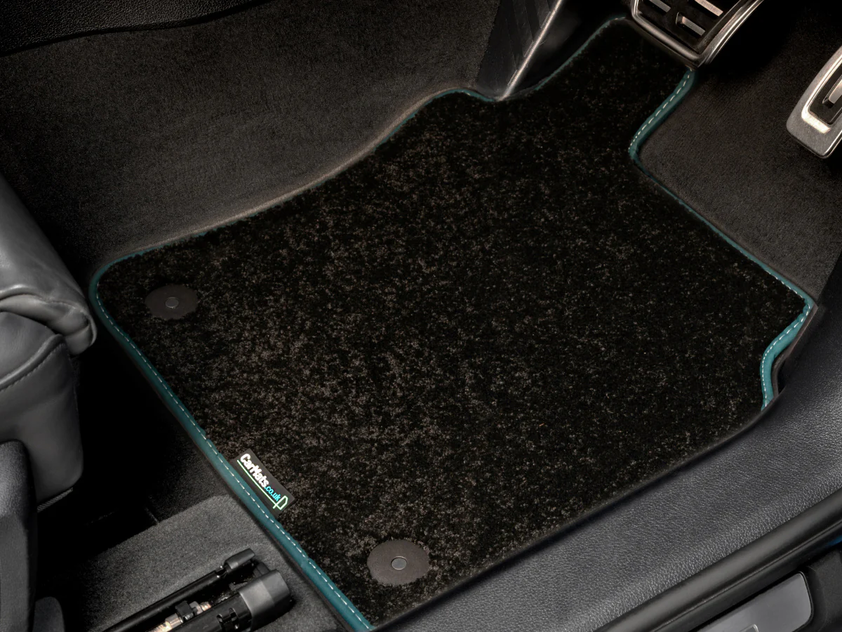 Saab 9-3 1998-2005 Car Mats // Black Elite, Green Trim, No Heelpad
